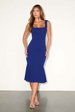 Lulus Cobalt Blue Midi Dress - Trumpet hemline- Sleeveless Dress size small